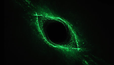 Abstract Digital Green Wave Formed with Glowing Lines and Dots on Dark Blue Backgroundの素材