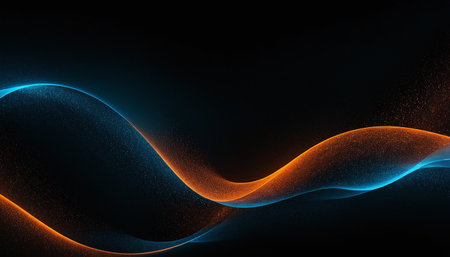 Abstract blue and orange wave on a black background. Vector illustration.の素材