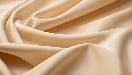 close up of beige satin fabric texture background with copy spaceの素材