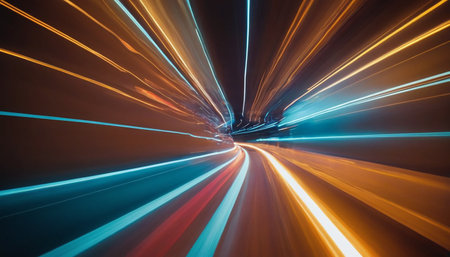 abstract of car in tunnel with motion blur on the road.の素材