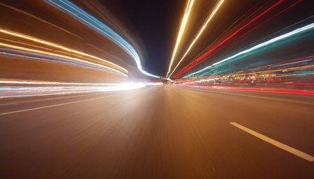Car light trails on the road in the city. Long exposure.の素材