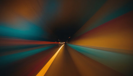 Abstract image of car moving fast on a road with motion blur.の素材