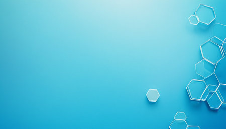 Abstract blue background with hexagons and copy space. 3D illustrationの素材