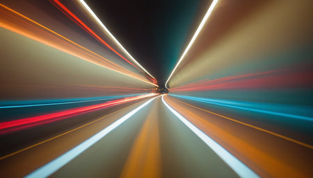 abstract of car in tunnel with motion blur on the road.の素材