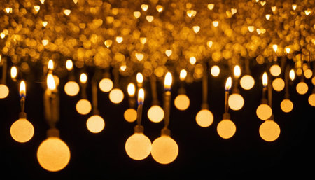 Golden lights bokeh background with copy space for your text.の素材