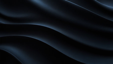 Closeup of rippled dark blue satin fabric texture backgroundの素材