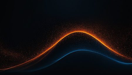 abstract background with blue and orange glowing lines. 3d renderingの素材
