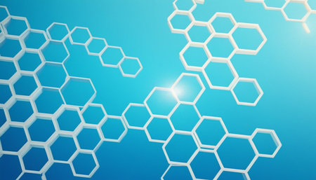 Abstract blue background with white hexagons. 3d rendering toned imageの素材
