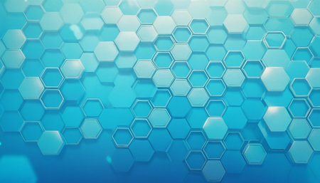 Abstract blue background with hexagons, 3d render, tonedの素材