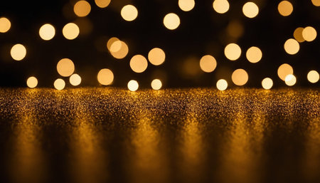 golden glitter vintage lights background. gold and black. de focusedの素材