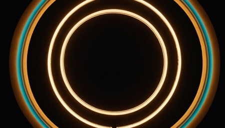 Abstract background with neon lights. Neon circles. 3d render illustrationの素材