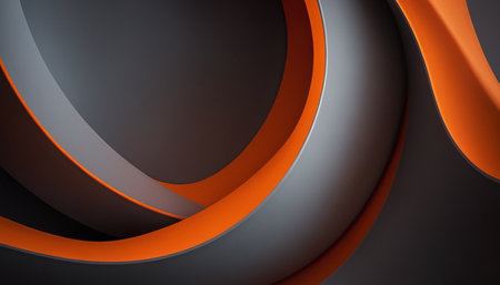 Abstract background with orange and grey curved lines. 3d render illustrationの素材