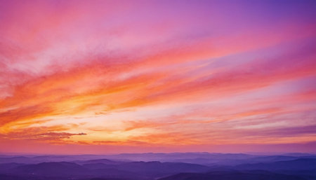Colorful sunset in the mountains. Beautiful sky with clouds. Landscape.の素材