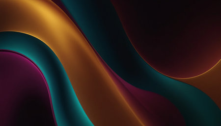 3D render of a colorful abstract background with waves and lines.の素材