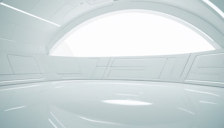 Futuristic Spaceship Interior Design. 3d Render Illustrationの素材