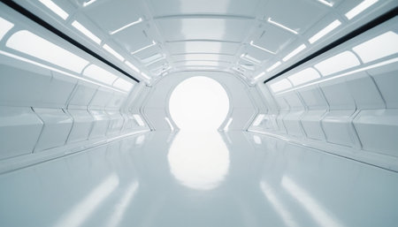 Futuristic corridor with door and light. 3d rendering.の素材