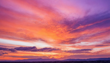 Beautiful sunset over the mountains. Colorful sky with clouds.の素材
