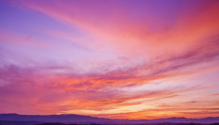 Beautiful sunset in the mountains. Twilight sky. Panorama.の素材