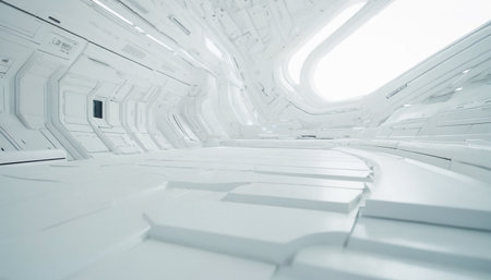 Futuristic white spaceship interior. 3d rendering mock up.の素材