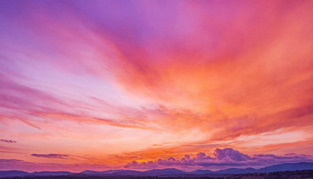 Colorful sunset sky with clouds background. Panoramic view.の素材