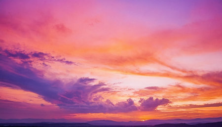 Beautiful colorful sunset in the mountains. Colorful sky with clouds.の素材