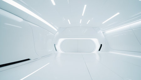 Futuristic interior design of a futuristic corridor with white walls.の素材