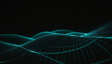 abstract blue lines on black background - computer-generated 3D illustrationの素材