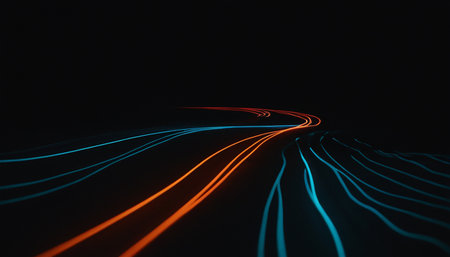 abstract blue light trails on a dark background, 3d renderの素材