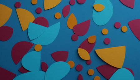 Colorful paper confetti on blue background. Minimal concept.の素材