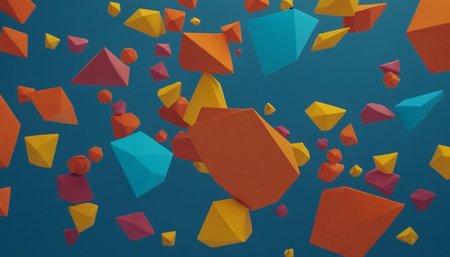 3d rendering of abstract geometric shapes in blue and orange colors. Futuristic background design.の素材