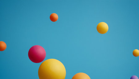Colorful Easter eggs floating on blue background. Minimal easter concept.の素材