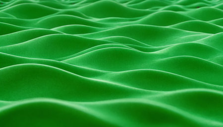 Green satin cloth texture background. Abstract wavy fabric. 3d render illustrationの素材