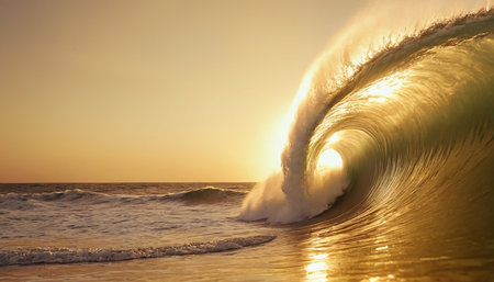 Beautiful wave on the beach at sunset time. Bali, Indonesiaの素材