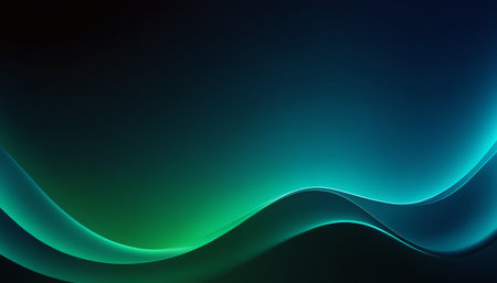 Abstract blue and green wavy lines on dark background. Vector illustrationの素材