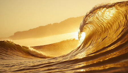 Beautiful sunset on the ocean wave. Toned image with shallow depth of fieldの素材