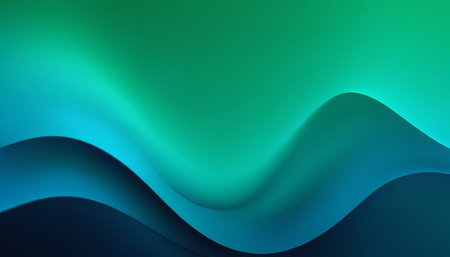 abstract background with blue and green waves in the shape of a waveの素材