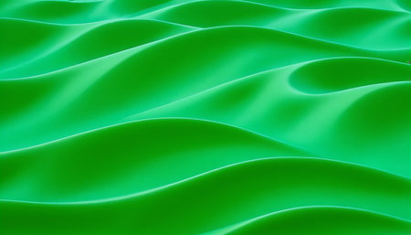 Green satin cloth. Abstract wavy background. 3d render illustrationの素材