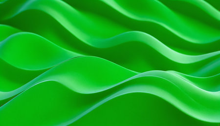 Abstract background of green wavy fabric. 3d render illustration.の素材