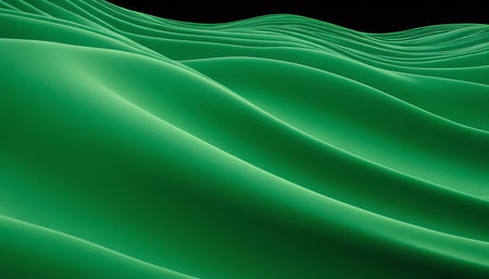Green wavy background. 3d rendering, 3d illustration.の素材