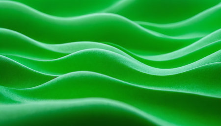 Green satin cloth texture background. Abstract wavy fabric background.の素材