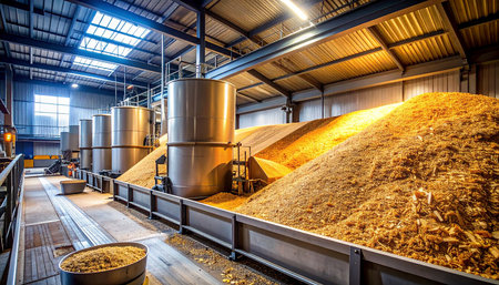 Production line of the beer factory. Brewing production. Industrial background.の素材