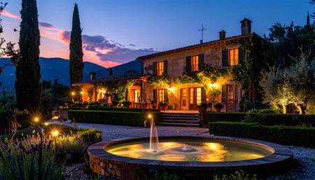 Luxury villa in Tuscany at night, Italyの素材