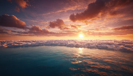 Beautiful sunset above the clouds on the sea. 3d renderの素材