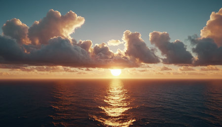 Beautiful sunset over the sea. 3d render. Concept of nature.の素材