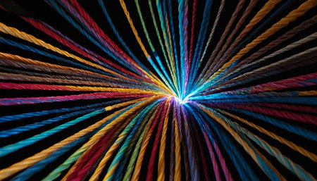 abstract background with colorful lines on a black background, 3d renderingの素材