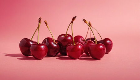 Cherries on a pink background. The concept of healthy eating.の素材