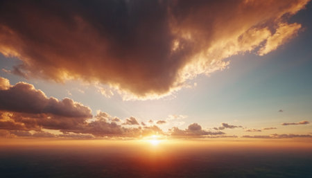 Beautiful sunset above the sea. Nature composition. 3d render illustrationの素材