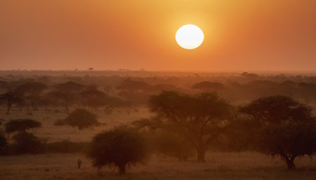 Sunset in Serengeti National Park, Tanzania, Africaの素材