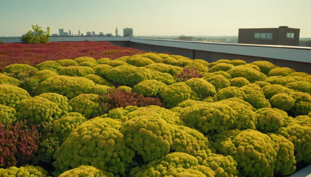 Aerial view of a row of green chrysanthemumsの素材
