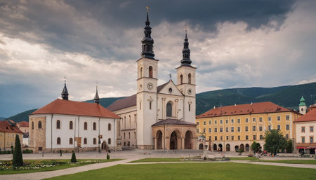 Panoramic view of the Basilica of St. Francis of Assisi in Sibiu, Romaniaの素材